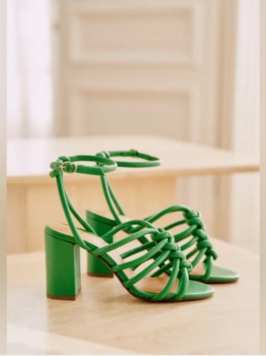 Sézane Editions Women's Deborah Leather Sandals Vibrant Green 7 - Picture 2 of 14